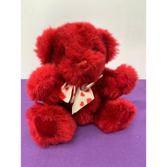 Dan Dee Red Valentines Bear Ribbon with Red Hearts 7 Inch Height Sitting - Picture 1 of 10